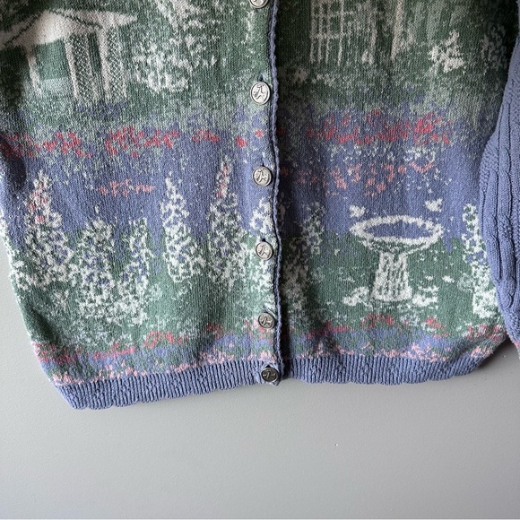 VTG Northern Treasures Large Blue Birdbath Cardigan Sweater CottageCore - Picture 3 of 14